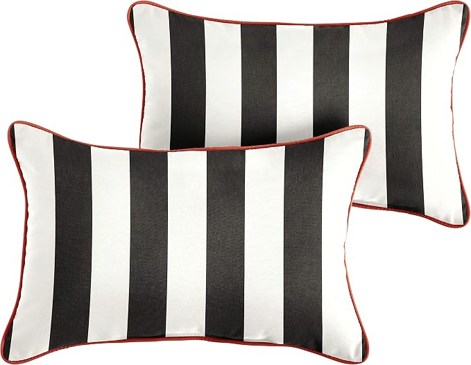 Sorra Home x Sunbrella - Lumbar Pillows (Set of 2), Cabana Classic Stripes & Coral Melon