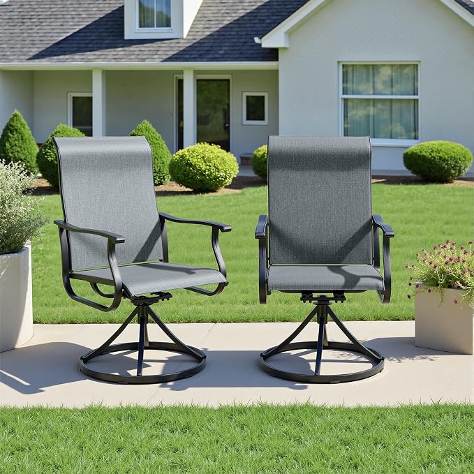 SUNCROWN Patio Swivel Rocker Dining Chairs Set of 2, All Weather High Back Textilene Outdoor Chairs with Sturdy Metal Frame, Swivel Rocking Patio Chairs for Backyard Lawn Garden Porch Deck, Dark Grey