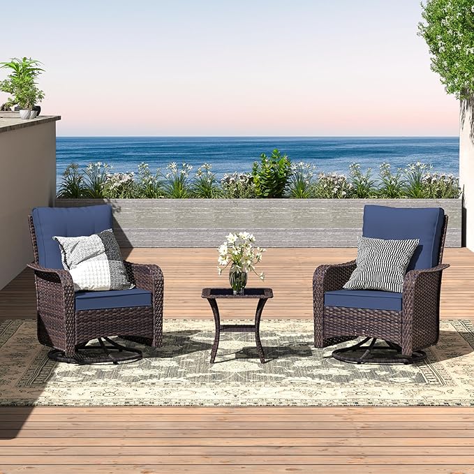ALAULM 10 Pieces Patio Furniture Set with 2 Swivel Chairs Wicker Patio Conversation Set, Outdoor Sectional Furniture w/Coffee Table & Washable Seat Cushions-Dark Blue
