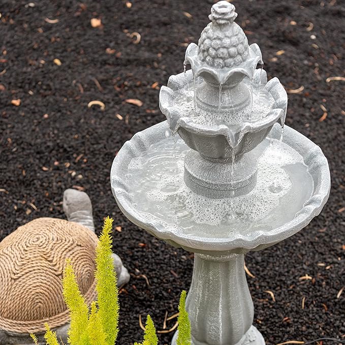 XBrand 36.2" Solar Powered 2-Tier Outdoor Water Fountain, Resin Fountain with Solar Panel Pump, Gray