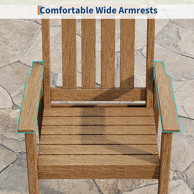 Outdoor Dining Chairs Set of 2, HDPE Patio Chairs 650LBS Capacity All-Weather Yard Armchair with Slatted Seat, 23.9" Wide Heavy Duty Modern Backyard Furniture for Garden, Poolside, Deck (Natural)