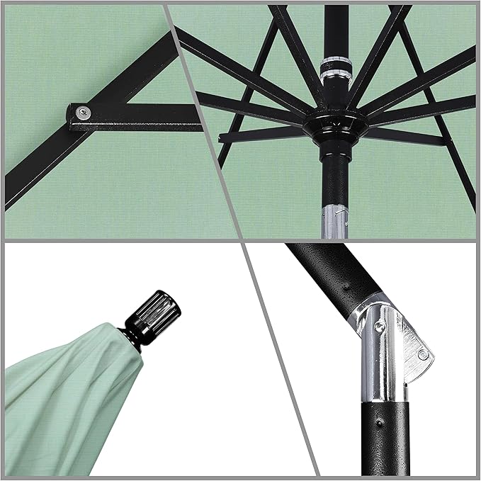 California Umbrella 11Ft Premium Sunbrella Patio Umbrella, Hand-Crank, Tilt-Collar, Black Frame, Spa Fabric