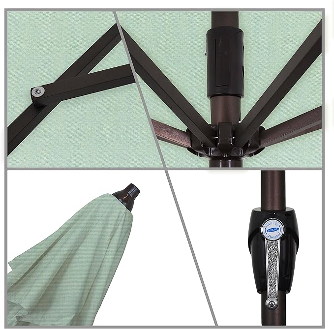 California Umbrella 7.5' Round Sunbrella Aluminum Outdoor Deck, Pool or Patio Umbrella, Crank Lift, Auto Tilt, Bronze Pole, Spa