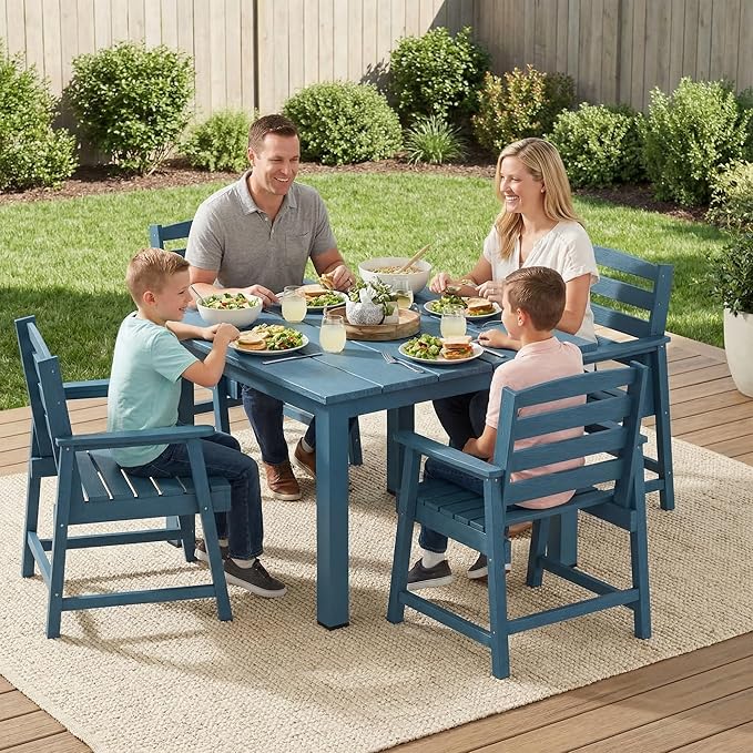 LOUNZY 5-Piece HDPE Patio Dining Set - Outdoor Square Table with 2" Hole Cut-Out & 4 Chairs,Navy
