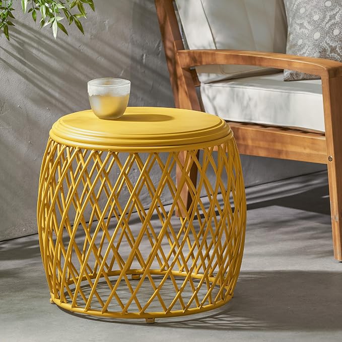 Christopher Knight Home Alamera Outdoor 19" Lattice Iron Side Table, Matte Yellow