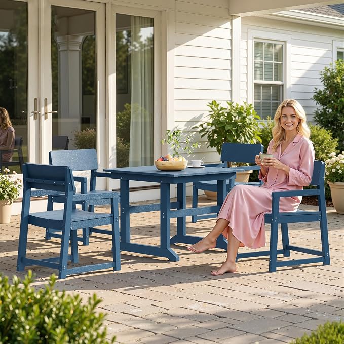 Shintenchi 5 Pieces Outdoor Dining Set,HDPE Outdoor Table and Chairs Set for 4,All Weather Patio Furniture Sets,Modern Wooden Textured Dining Sets for Backyard,Garden,Blue