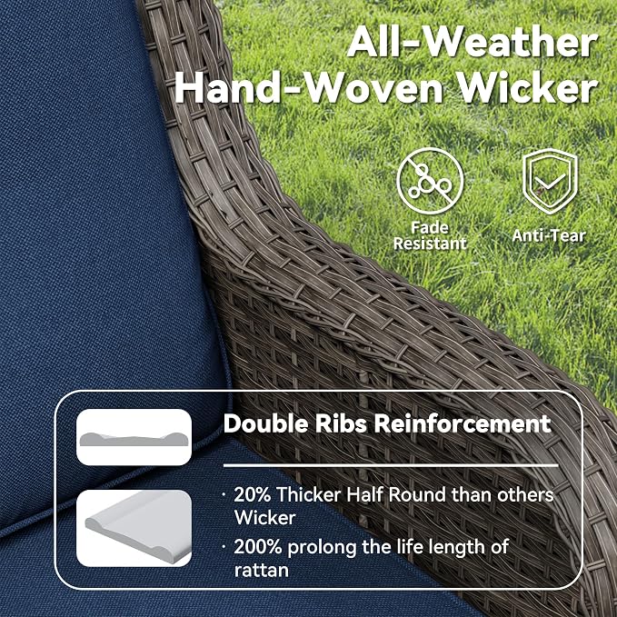 9 Piece Outdoor Wicker Patio Furniture Set, Patio Chairs Set with Thickened Olefin Cushions, High Back and Deep Seating, Hand-Woven PE Rattan, Ottoman for Porch, Deck