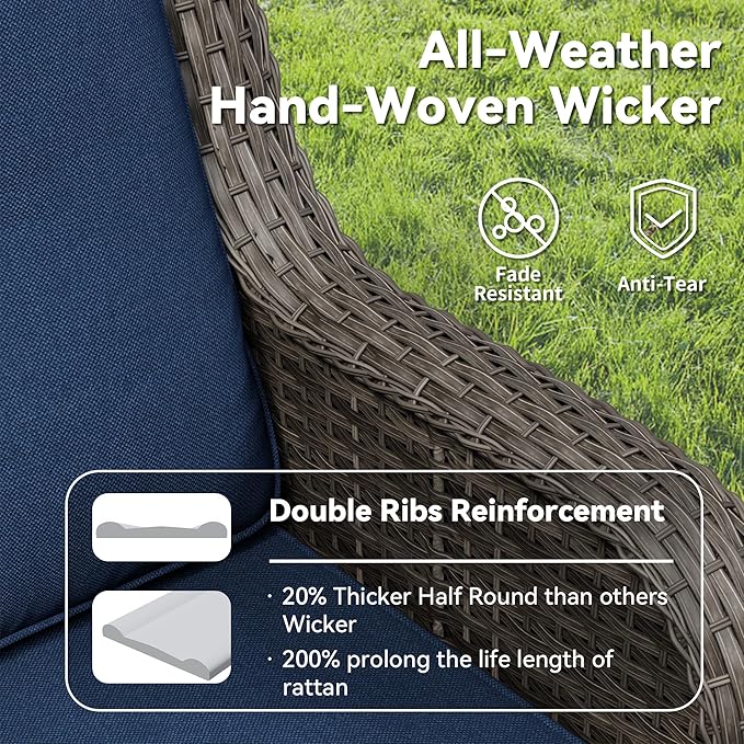 7 Piece Outdoor Wicker Patio Furniture Set, Outdoor Swivel Rocker Patio Chairs Set with Thickened Olefin Cushions, High Back and Deep Seating, Hand-Woven PE Rattan for Porch, Deck