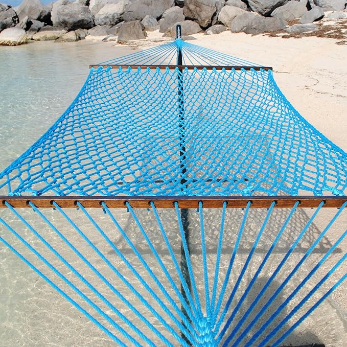 Caribbean Rope Hammock - 55 Inch - Soft-Spun Polyester (Light Blue)