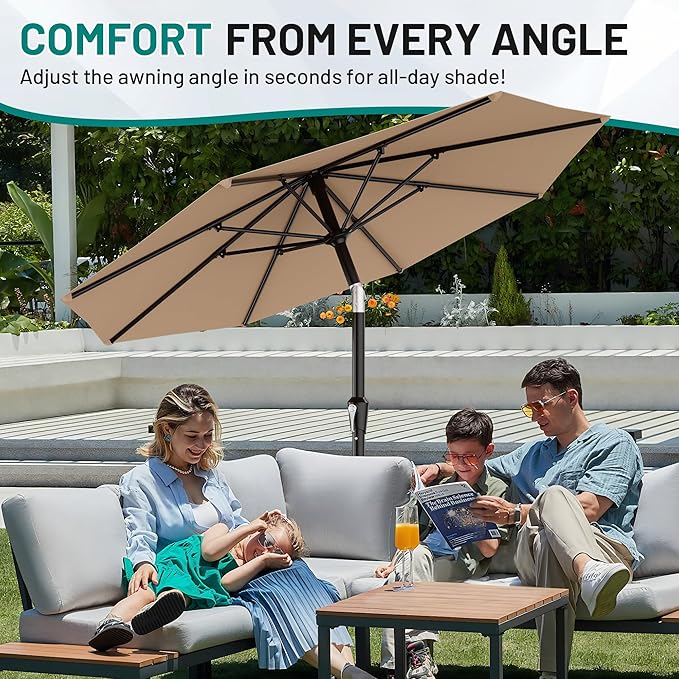 AreShark 10 FT Outdoor Patio Umbrella, Patio Table Umbrella with Push Button Tilt and Crank, Outdoor Patio Umbrellas with 8 Fiberglass Ribs, Patio Umbrellas for Market, Garden, Pool (Beige)
