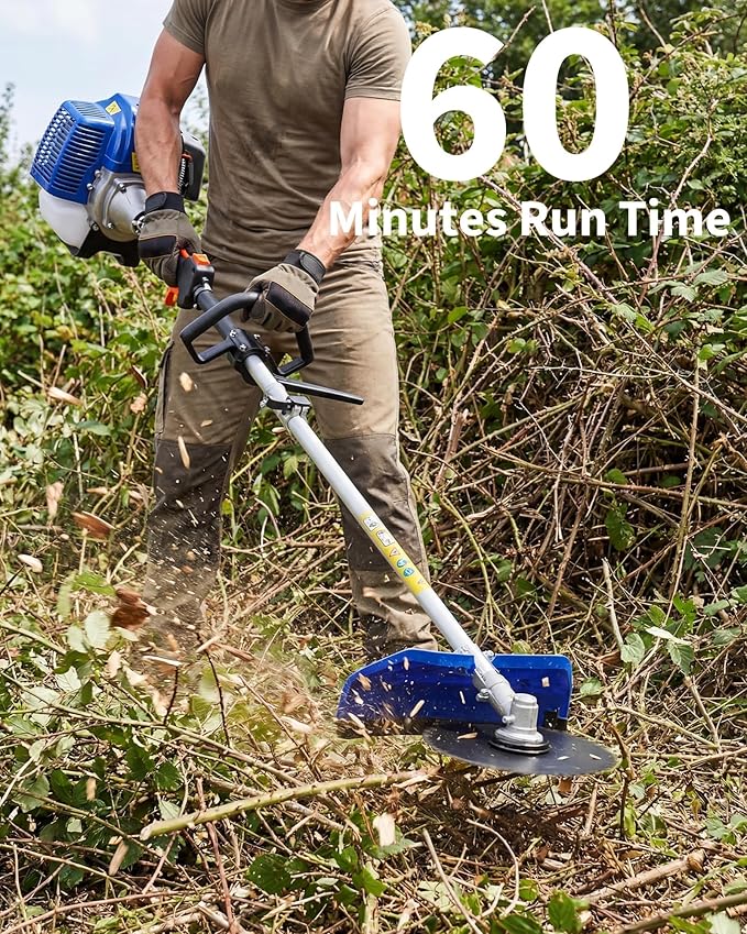 43cc Weed Wacker Gas Powered, 3 in 1 String Trimmer with Shoulder Strap & Handle, Grass Cutter, Lawn Edger Brush Cutter, Weed Eater, Powerful Outdoor Grass Trimmer for Garden, Lawn Care, Blue