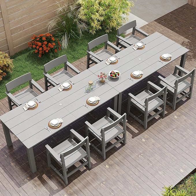Jocoevol 10-Piece HIPS Patio Dining Set for 8 Person Outdoor Dining Sets with Umbrella Hole Tables and Chairs Furniture Set All Weather Proof for Garden, Backyard, Poolside