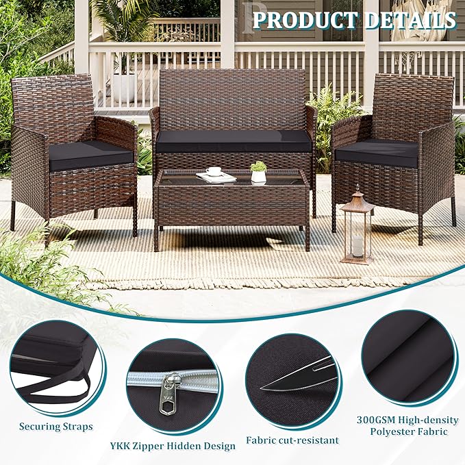 3 Pack of Outdoor Seat Cushion Replacement Set Suitable for 4 Pieces of Wicker Rattan Furniture Terrace Guest Set Sofa Chair (36x18x2, 18x18x2), Only Cover