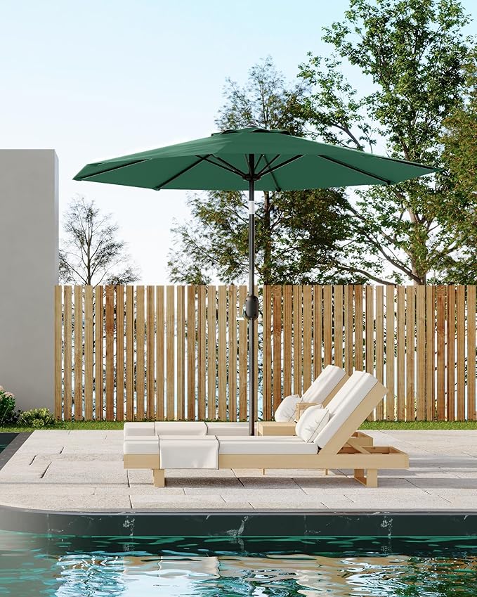 GarveeLife 10 ft Outdoor Patio Umbrella,Table Market Umbrella with Push Button Tilt and Crank, 8 Sturdy Ribs UV Protection Waterproof for Garden, Deck, Backyard, Pool (Dark Green)