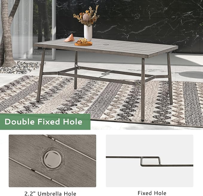 7-Piece Outdoor Dining Set for 6, Aluminum Dining Set with Cushions, 6 Swivel Chairs with Rope Backrest, Large Rectangular Table with Umbrella Hole, Patio Dining Set for Lawn Porch Yard,Grey