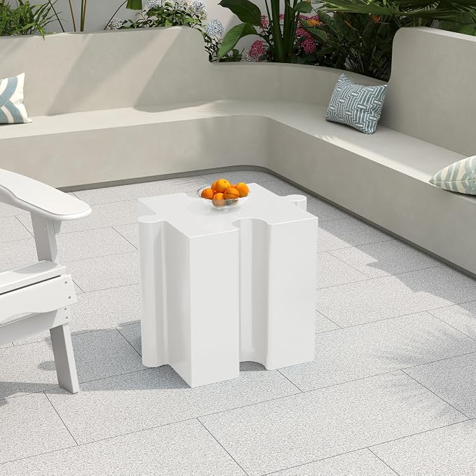 Christopher Knight Home Daton 3 Piece Interlocking Outdoor Side Table Set, Modular Lightweight Concrete Coffee Table, Convertible MGO End Table for Indoor&Outdoor, Design for Creative Set Up, White