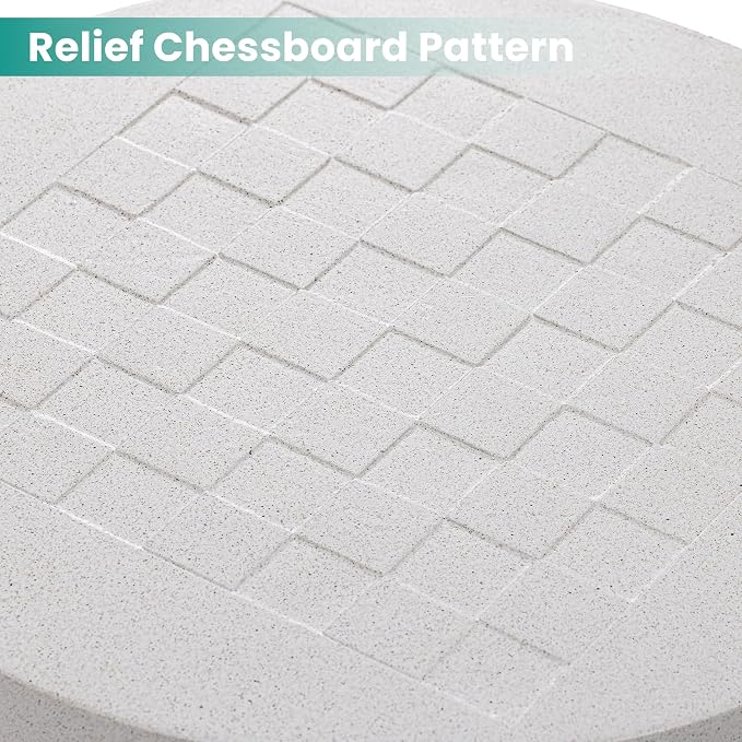 SUNBURY Outdoor Side Table w Chessboard, 15" W Concrete End Table, Patio Side Table Lightweight MgO, Round Accent Tables, Garden Stool Plant Stand for Yard, Front Porch, Spotted White