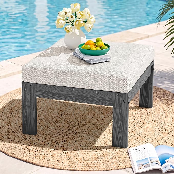 SERWALL HDPE Outdoor Ottoman with Cushions