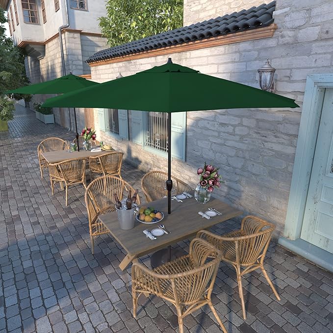 California Umbrella 9' Round Aluminum Outdoor Deck, Pool or Patio Umbrella, Crank Lift, Auto Tilt, Bronze Pole, Hunter Green Olefin