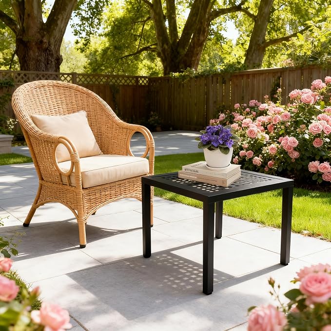 Aluminum Square Patio Side Table, Rustproof Outdoor Coffee Table | Powder-coated scratch-proof aluminum top, all-weather sturdy frame, easy assembly for garden deck pool