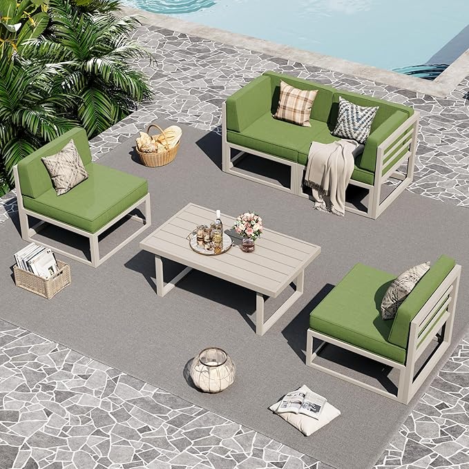 UDPATIO Aluminum Patio Furniture Set, Modular Oversized Outdoor Sectional of Olefin 5 inch Thick Cushion, Coffee Table and Waterproof Cover, Patio Conversation Sets for Porch, Deck