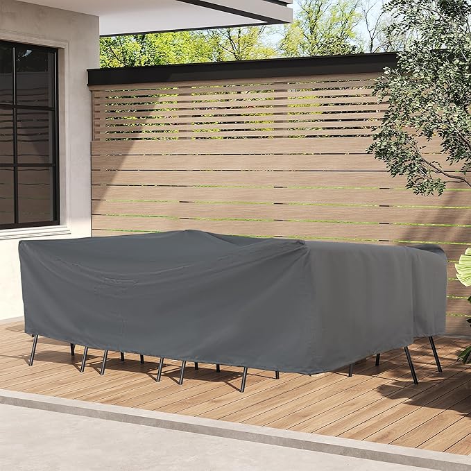 Outdoor Furniture Covers, Rectangular patio table cover, Waterproof for Outdoor patio set cover, Dining table cover, 108" W x 84" D x 31" H Grey