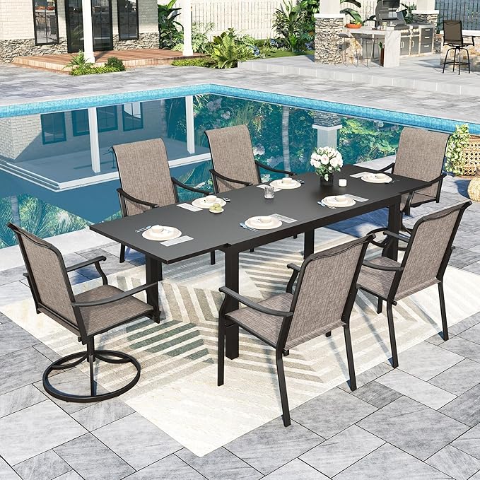 Sophia & William Patio Dining Set for 6, 4 x Patio Dining Chairs and 2 x Swivel Dining Chairs, Large 99" Outdoor Dining Table and Chairs for Lawn, Garden