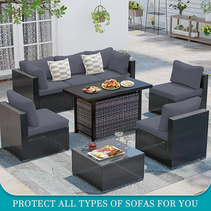 BIETYONE 12Pcs Stretch Patio Cushion Covers,Outdoor Couch Covers Replacement,Outdoor Couch & Sofa Slipcovers,for Patio Furniture Cushion Covers,Washable Reusable Furniture Protector (Grey,Cover Only)