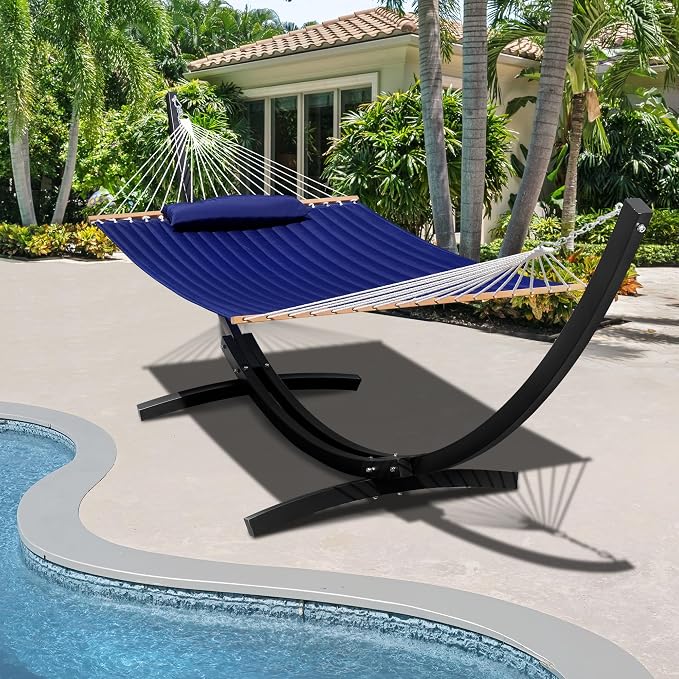 Lazy Daze Hammocks 12 Ft Heavy Duty Steel Arc Hammock Stand with Carabiner and Chain, 2 Person Weather-Resistant Curved Stand for Outside, Backyard, Patio, 500 Lbs Capacity, Black