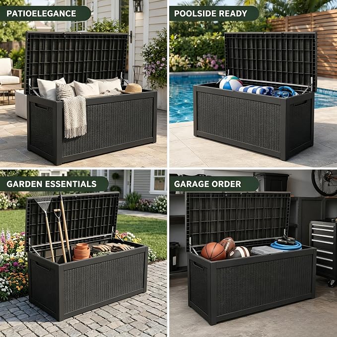 318 Gallon Large Resin Deck Box – Waterproof Outdoor Storage Chest for Patio Cushions, Garden Tools & Pool Supplies, UV-Resistant All-Weather Construction, Lockable Lid & Hydraulic Rods, Easy Assembly