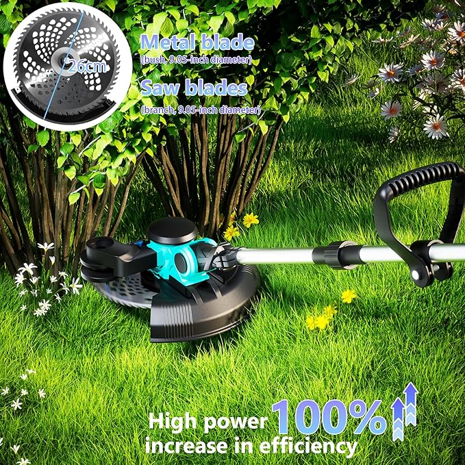 25000 RPM Electric Weed Wacker, 8000mAh Battery, 12″ Brushless Cordless 4-in-1 Brush Cutter/Weed Eater/String Trimmer/Grass Trimmer, Electric String Trimmer 2 Batteries and Charger
