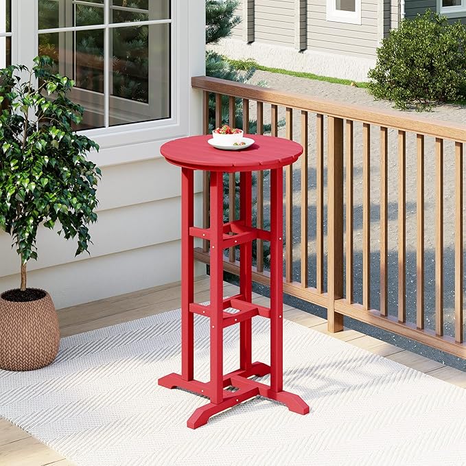 Costaelm Outdoor Bar Table, 42" Counter Height Round Patio Cocktail Bar Table, Patio Bar Table Bistro Dining Table Pub Table for Front Porch Deck, Backyard, Garden, Red