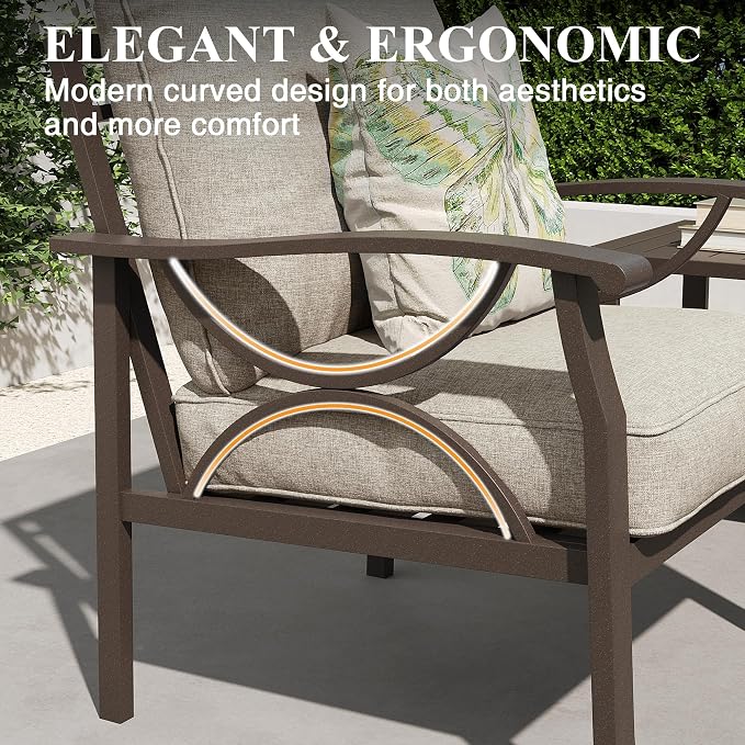 RoyalCraft Outdoor Patio Furniture Set, 4 Piece Patio Conversation Set with Coffee Table, Metal Furniture Set for Porch Backyard Garden, Coffee