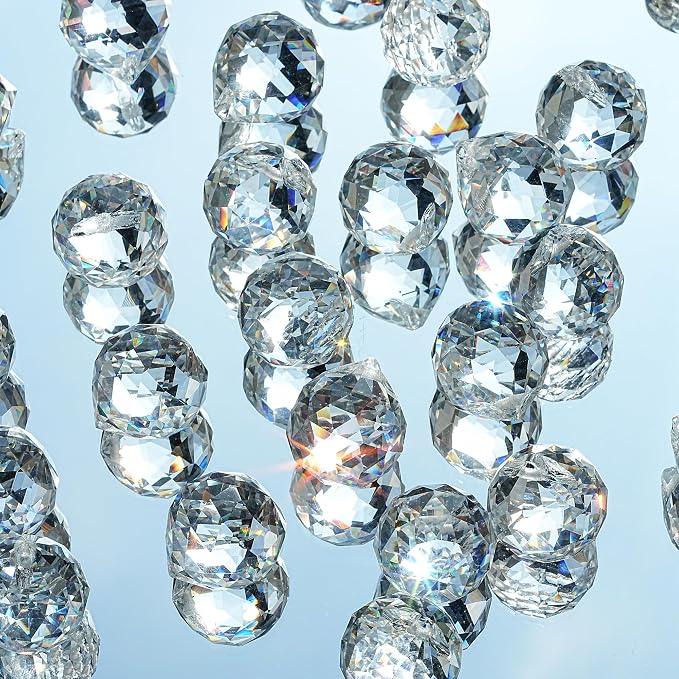 48pcs Clear Crystal Ball Prism 20mm Chandeliers Prism Sun Catcher Hanging | Rainbow Maker,Crystals Prisms Suncatchers for Windows,Glass Ball Ornaments For Christmas Tree,Chandeliers Crystals