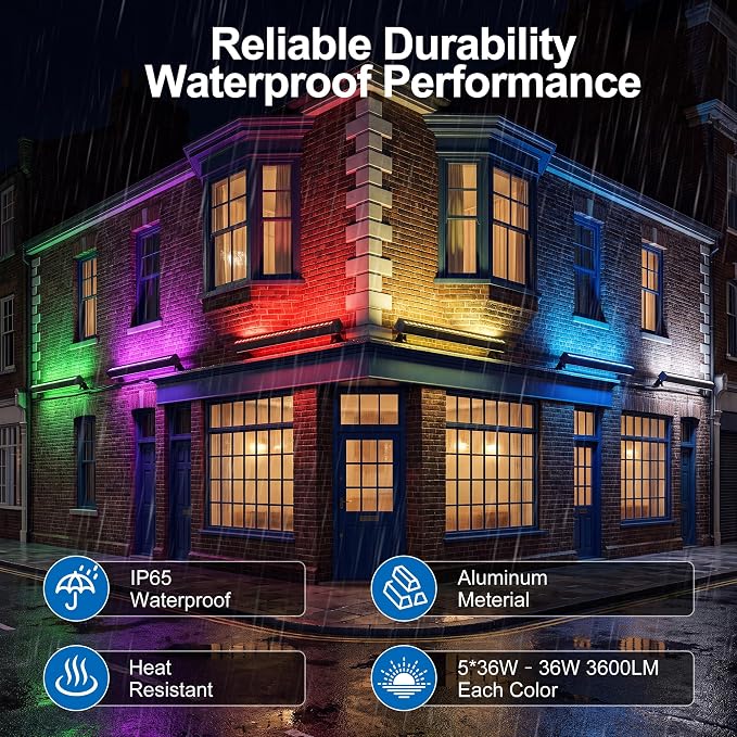Smart LED Wall Washer Light, 40 Inch RGBCW Outdoor Color Changing Light Bar, App and RF Remote Control, 2700K-6500K Tunable White, 1%-100% Dimmable, Music Sync, 50 Scene Modes, IP65, AC120V