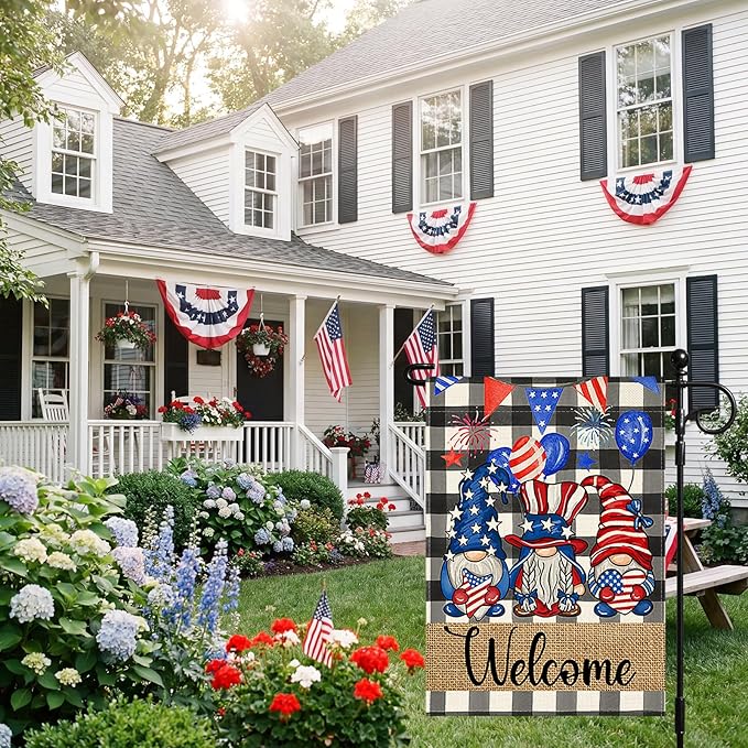 OTOSTAR Welcome Patriotic America 4th of July Garden Flag 12x18 Inch Double Sided Red White Blue Stars and Stripes Yard Outdoor Decorative Independence Day Memorial Day Garden Flag (Dwarf)