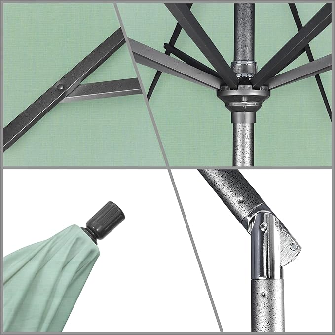 California Umbrella 11Ft Premium Sunbrella Patio Umbrella, Hand-Crank, Tilt-Collar, Gray Frame, Spa Fabric