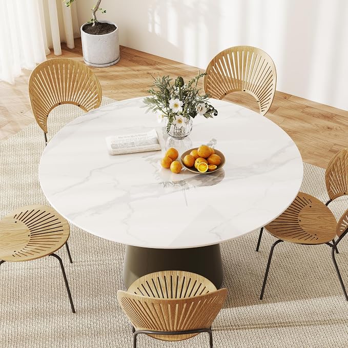 ZL ZELing Round Sintered Stone Table Top 55.1",Replacement Table Top for Indoor & Outdoor - Heat/Scratch Resistant Waterproof Ceramic DIY Desktop,Patio/Balcony/Bistro/Café & Dining Room (White)