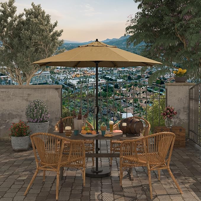 California Umbrella 7.5' Rd Aluminum Patio Umbrella, Crank Lift, Auto Tilt, Black Finish