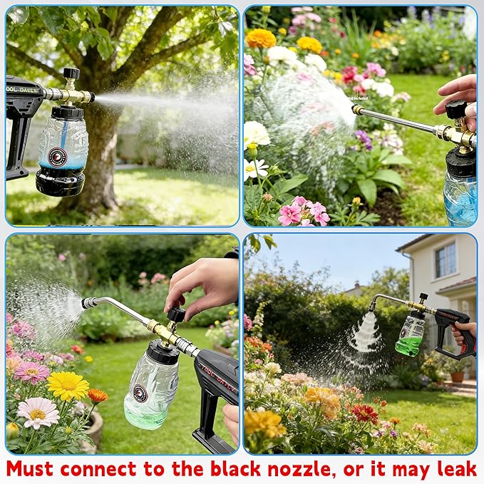 Tool Daily Chemical Injector for Pressure Washer, Adjustable Chemical Injector Bottle with Straw, 3 Curved Rods, Black Soap Nozzle, 1/4” Quick Connect, 3600 PSI