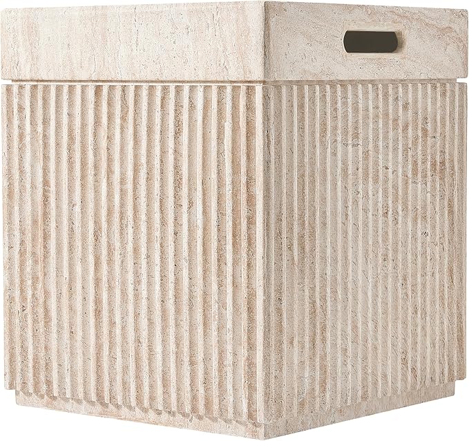 Christopher Knight Home Livia 20.28" Tall Outdoor Square Accent Side Tables Set of 6, Patio Decorative End Tables with Fluted Design, MGO Garden Stool for Patio Balcony & Garden Decor, Travertine