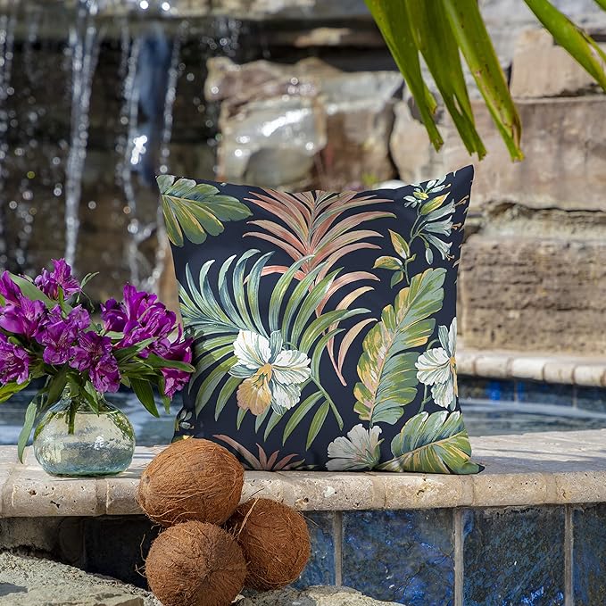 Arden Outdoor Toss Pillow, 2 Pack, 16 x 16, Rain-Proof, Fade Resistant Simone Blue Tropical
