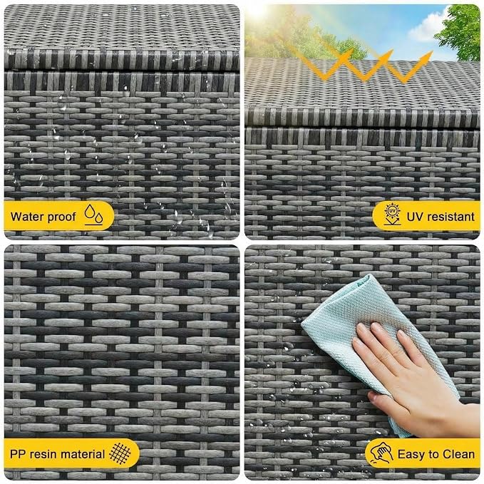 185 Gallon Outdoor Storage Box with Wheels - Large Wicker Rattan Deck Box for Patio Cushions, Garden Tools, Pool Floats & Pillows, All-Weather Patio Furniture Storage, Gary