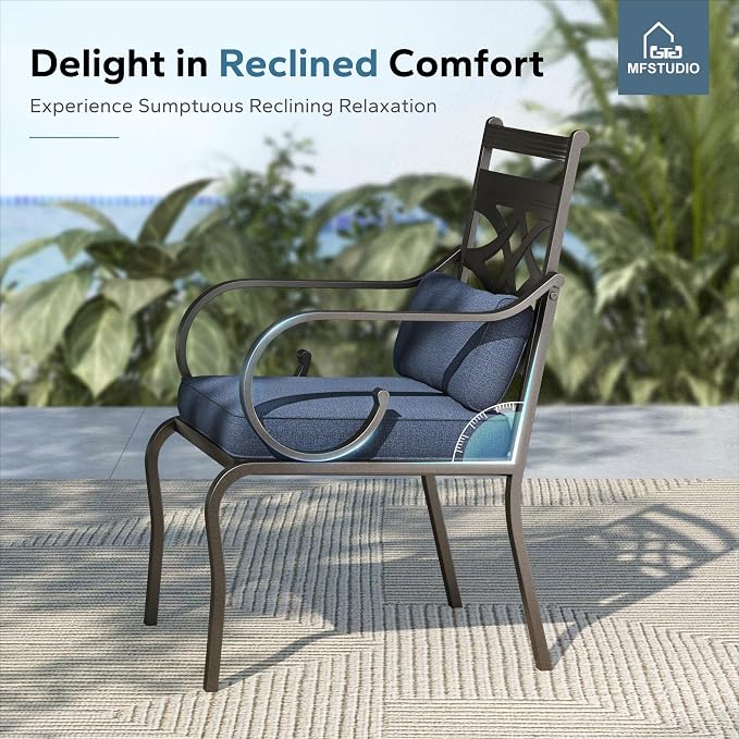 MFSTUDIO 7 PCS, Patio Dining Set, 59"×35", 4 Swivel Chairs, Umbrella Hole | Blue, Steel, Metal, E-coated frame