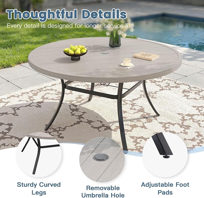 DIFY Outdoor Dining Set for 8, 9 Piece Patio Table and Chairs Set, Swivel Patio Dining Chairs with Grey Textilene & 60" Grey Wood-Like Round Metal Dining Table with Umbrella Hole, for Garden Backyard