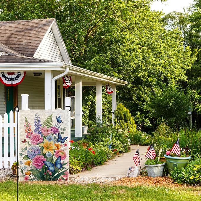 wyooxoo Spring Summer Flower Garden Flag 12x18 Inch Double Sided Vertical Welcome Garden Flag Outside Farmhouse Yard Outdoor Decoration (L)