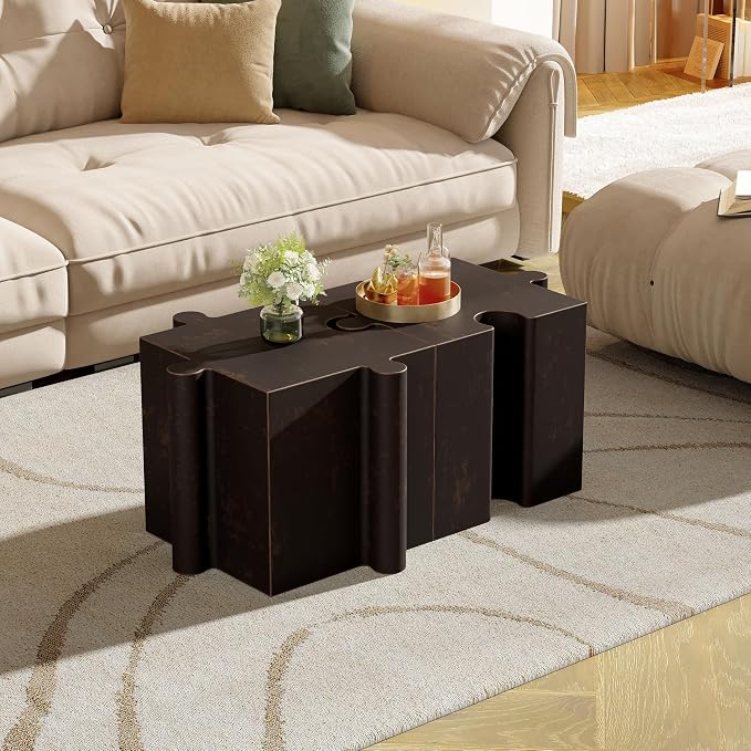 Christopher Knight Home Daton Interlocking Puzzle Outdoor Side Table, Lightweight Concrete Patio Coffee Table, Convex Edge MGO Modular End Table, Creative Set Up for Indoor&Outdoor Use, Copper