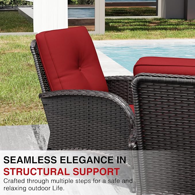 Joyside Wicker Patio Furniture Set, 5 Piece Outdoor Furniture Set with Thickened Cushions, High Back, Deep Seating, Wide Armrest, Rattan Outdoor Chairs for Porch, Deck