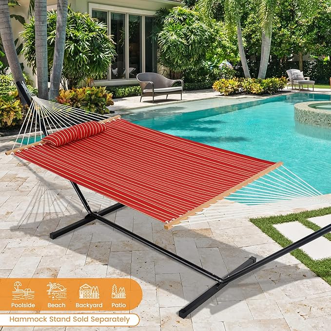 Lazy Daze Hammocks 12 FT Sunbrella Fabric Hammock not Fading with Spreader Bars and Free Pillow Fits for 2 Persons, All Weather and Fade Resistant for Patio Yard, 450 lbs Capacity, Harwood Crimson
