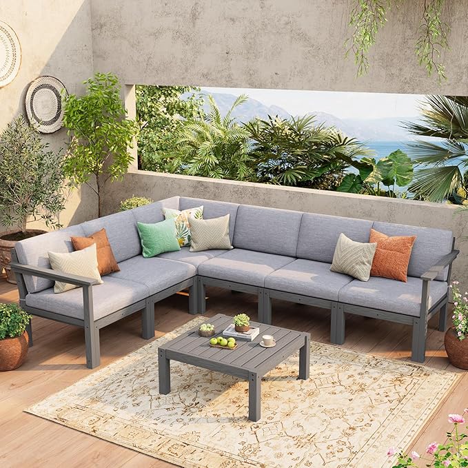 Stoog 11-Piece Patio Furniture Set, All-Weather Outdoor Sectional Sofa Set - Modular & Waterproof HIPS Frame, Quick-Dry Olefin Cushions, Grey